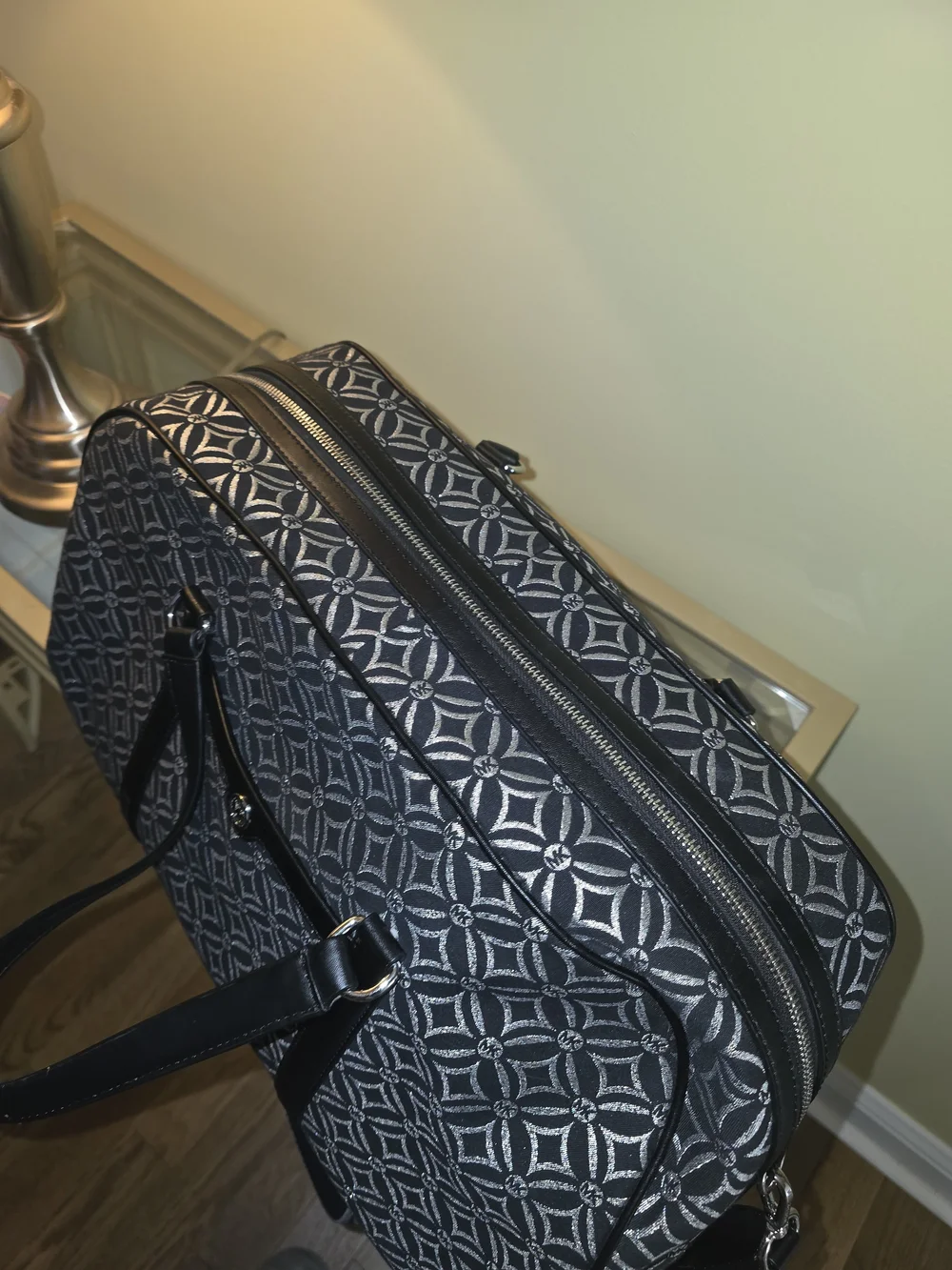 Michael Kors Black & White Geometric Logo Duffel Bag